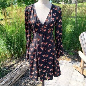 Xhilaration Black Floral Chiffon Flowy Long Sleeve Prairie Dress